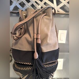 Black Rivet- Black and Tan Suede Bucket Shoulder/Crossbody